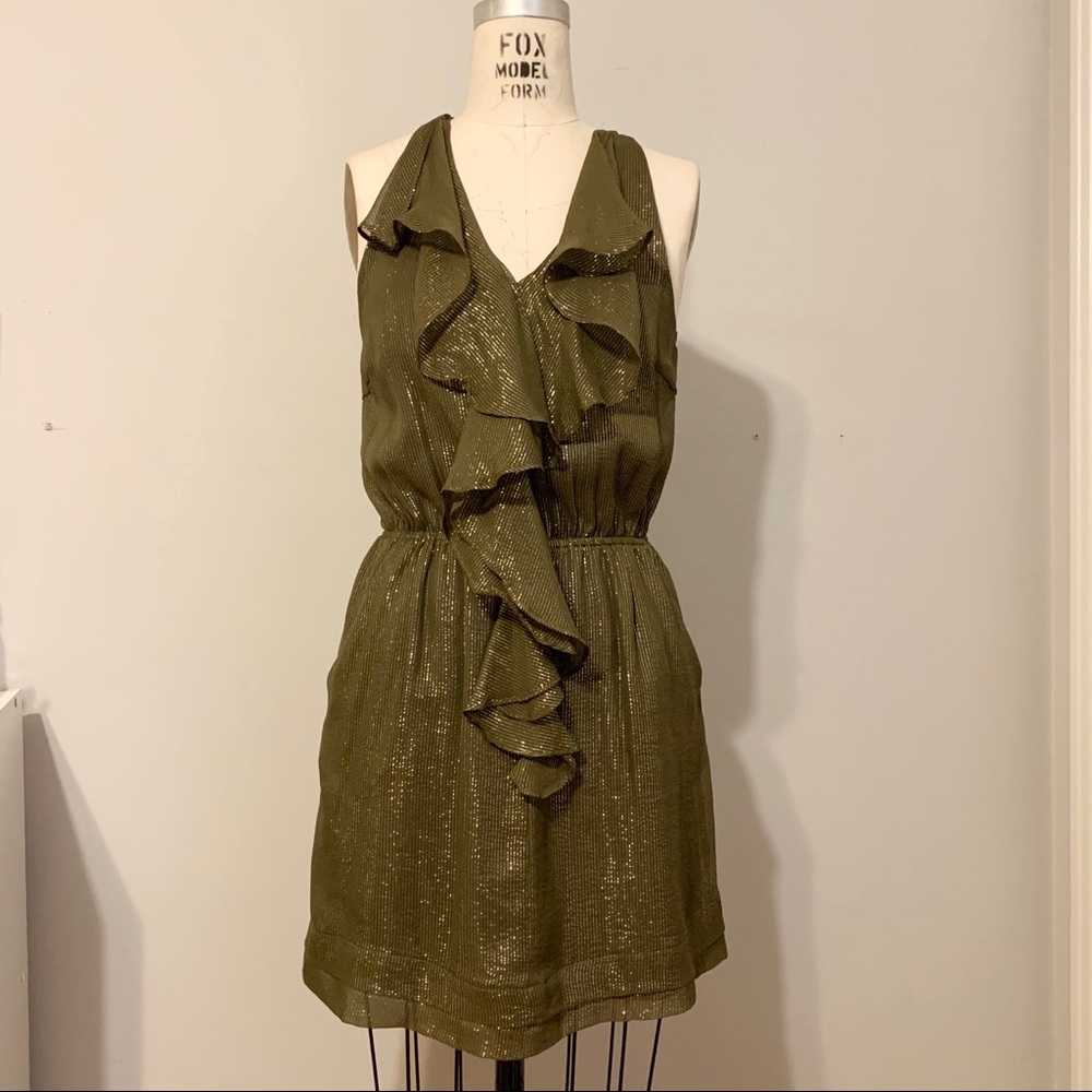 Greyson Silk + Gold Lurex Ruffle Dress